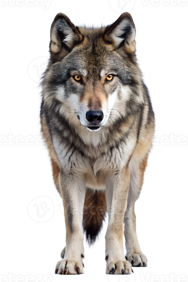 A striking wolf stands alert with a piercing gaze png