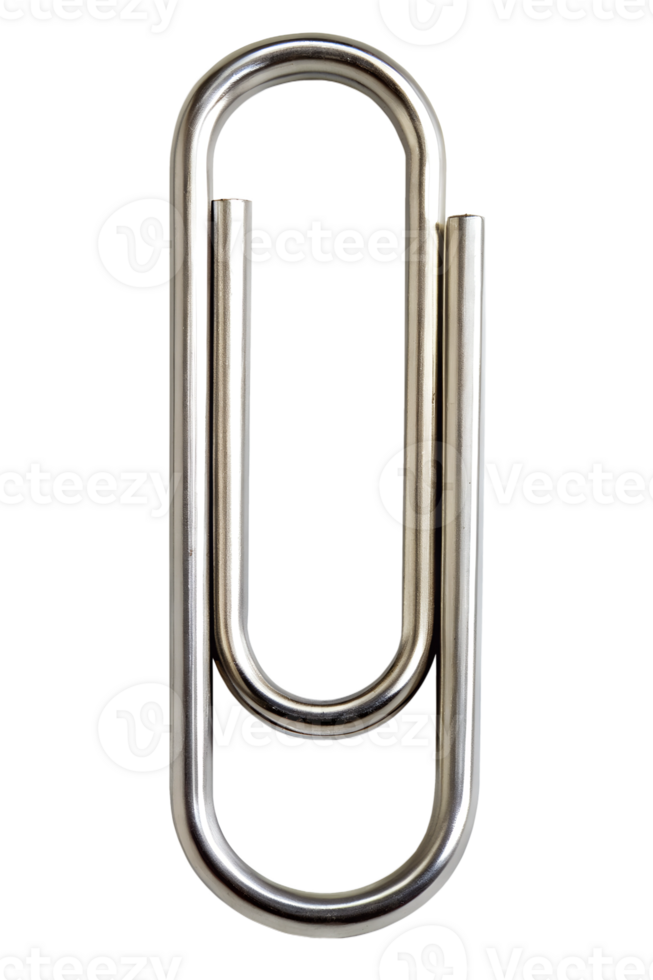 Large silver paper clip resting on a white surface png