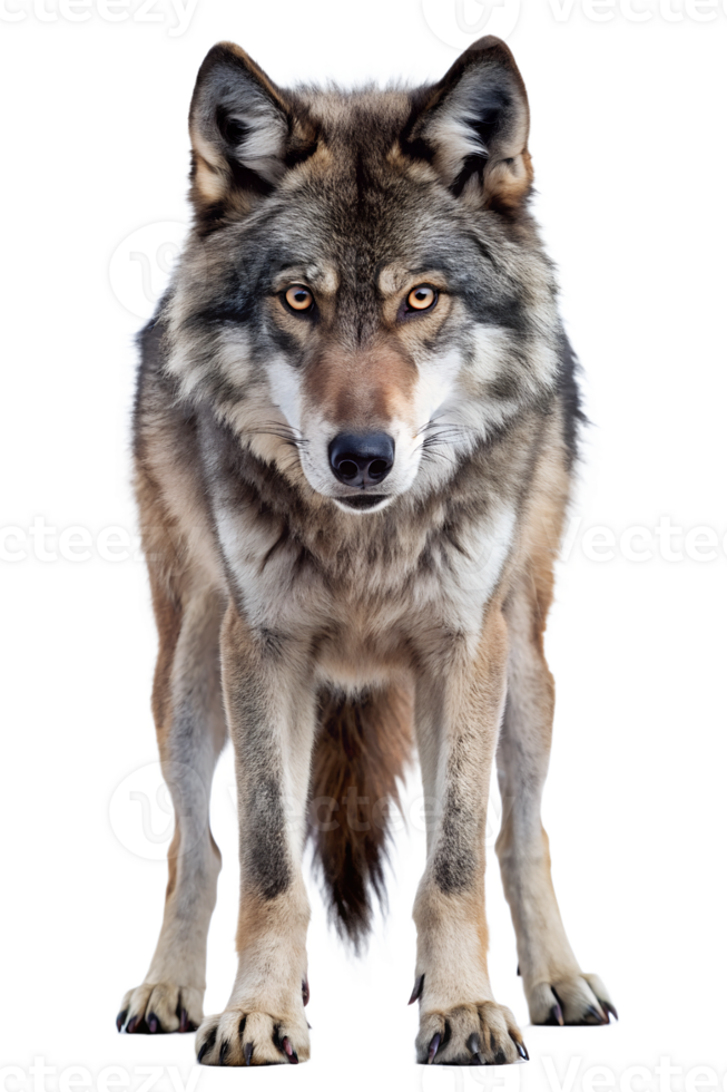Majestic wolf stands against white backdrop png
