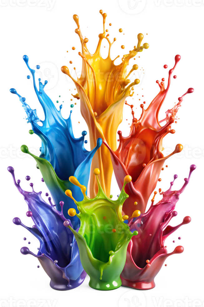 Vibrant paint splashes on white png