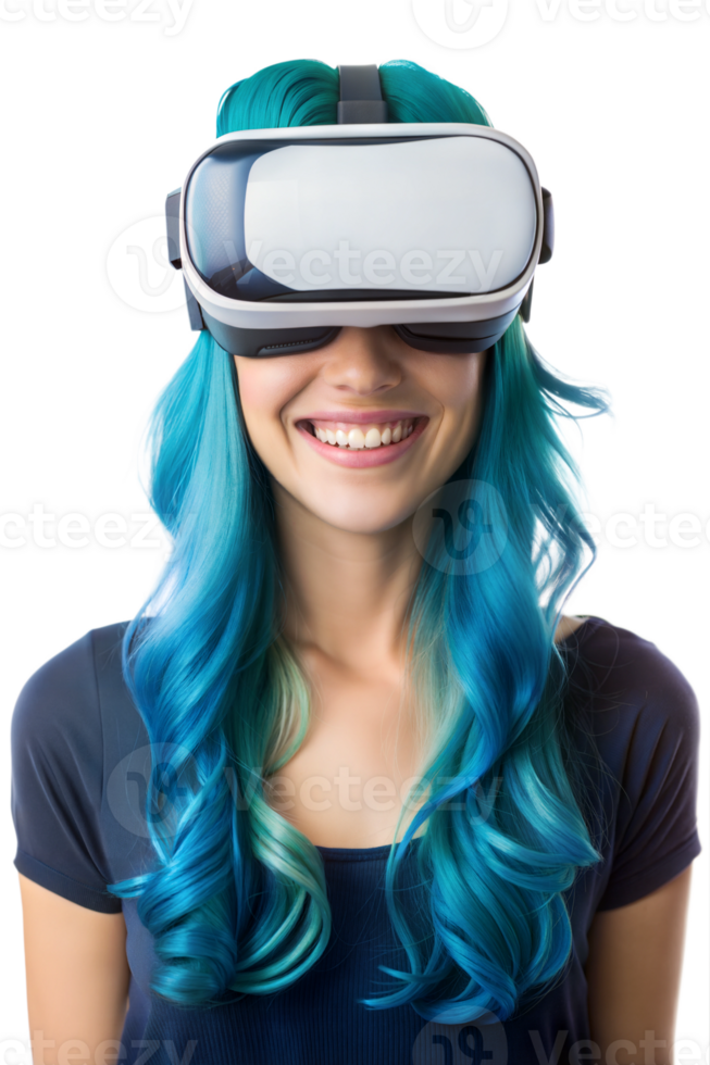 Girl enjoying VR fun at home png