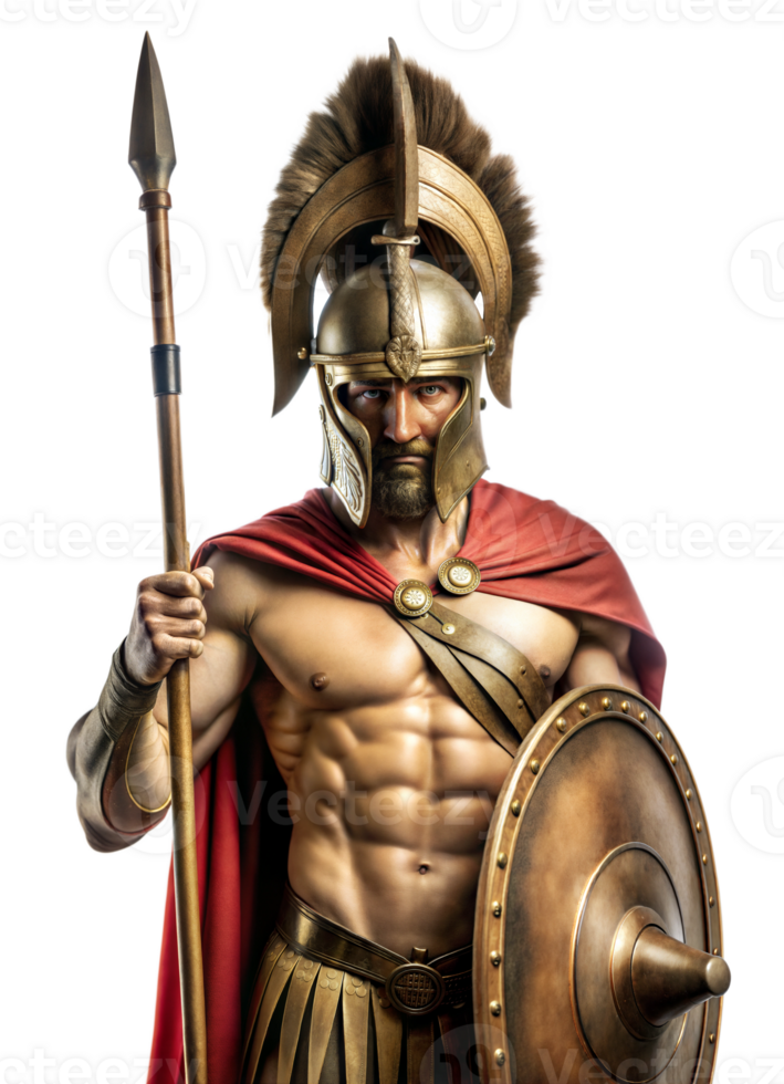 Ancient warrior in armor stands ready for battle png