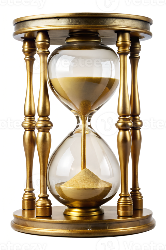 Elegant gold hourglass on a wooden base png