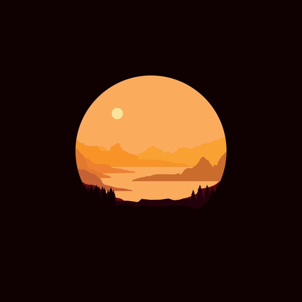 Nature mountain landscape illustration in circle. vector