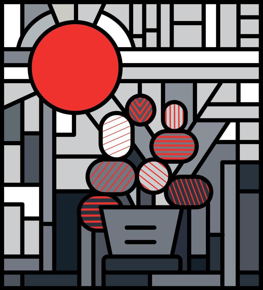 Grey and red colors, minimalist, abstract, geometric, pop art style design vector