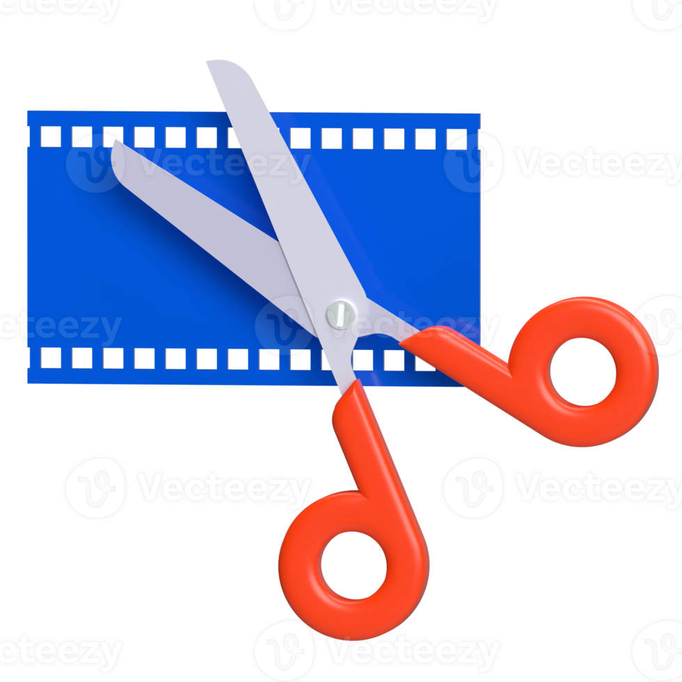 3D Film Editing Icon with Scissors for Post-Production png