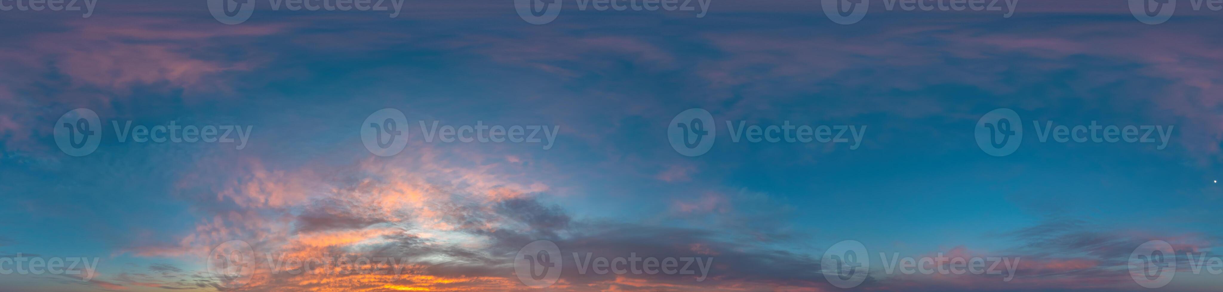 Sky panorama on sunrise with Stratocumulus clouds in Seamless spherical equirectangular format as full zenith for use in 3D graphics, game and in aerial drone 360 degree panoramas for sky replacement photo