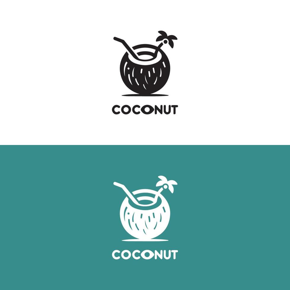 Minimalist coconut logo. Black and white coconut juice icon. vector