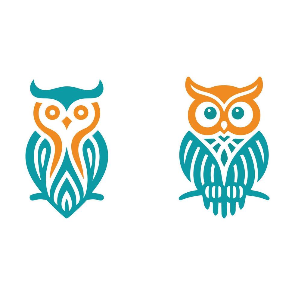 Minimalist owl bird sitting on a tree branch logo vector