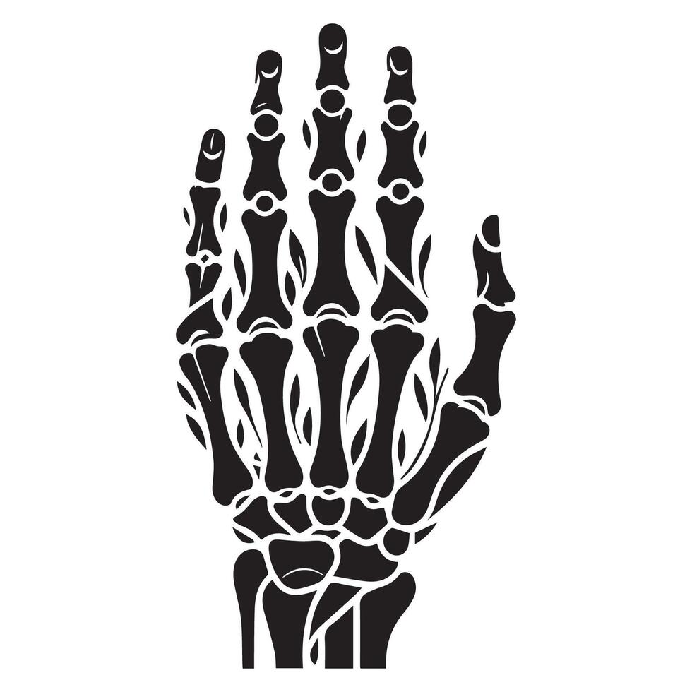 Minimalist skeleton hand outline. Medical concept icon. Black and white skeleton hand silhouette vector