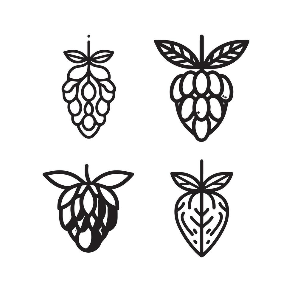 Set of goji berry logo. Fruits shop icon. Simple outline logo vector