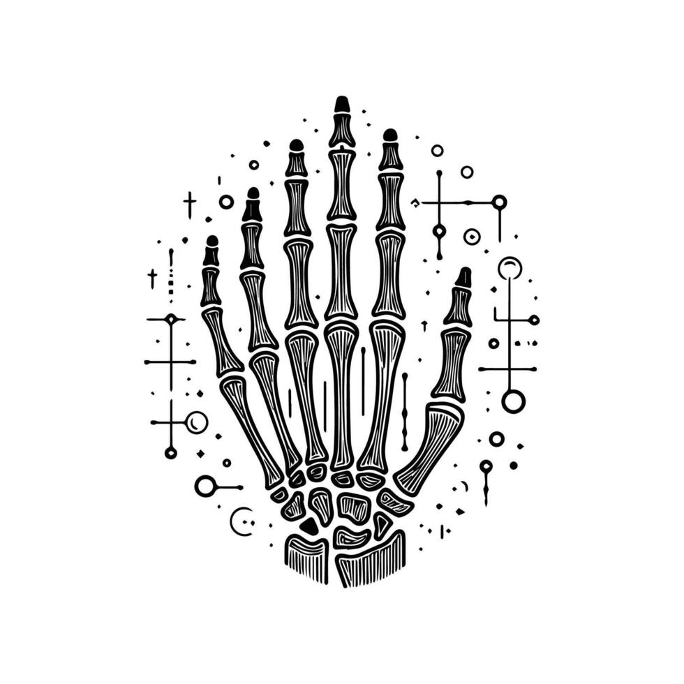Black and white skeleton hand silhouette Minimalist skeleton hand icon vector