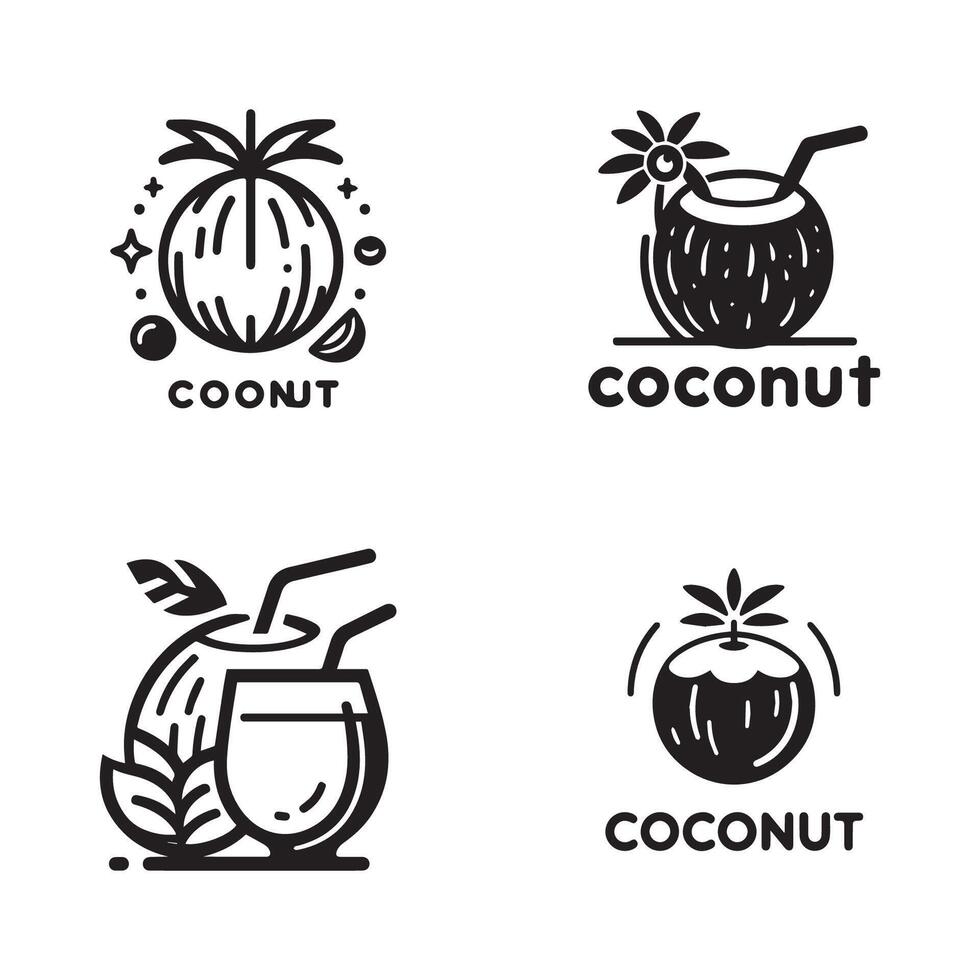 Group of coconut juice icon for shop illustration vector