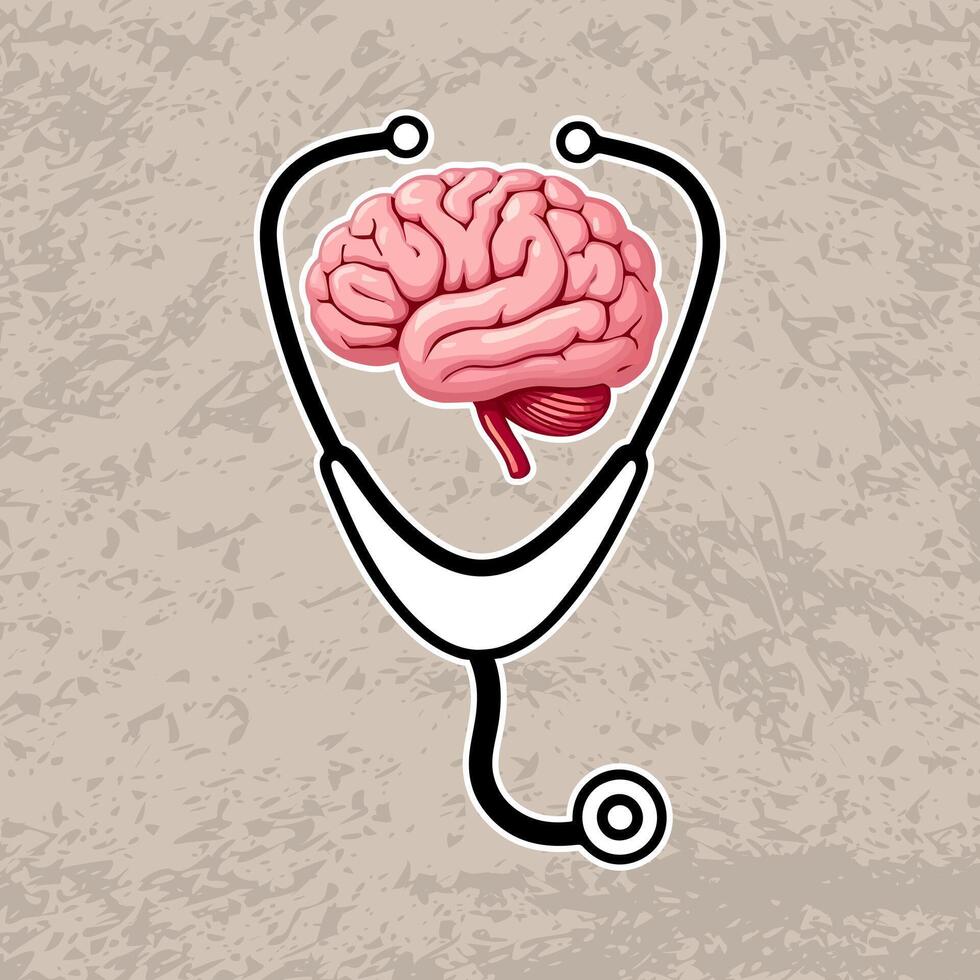 a brain enclosed within a heart shape formed by a stethoscope, brain , stethoscope silhouette vector