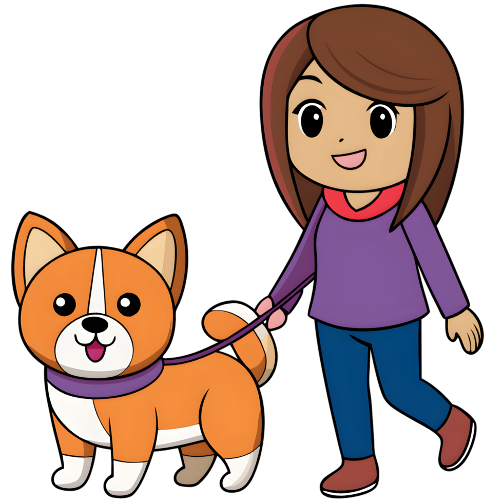 A cartoon girl walking her dog png