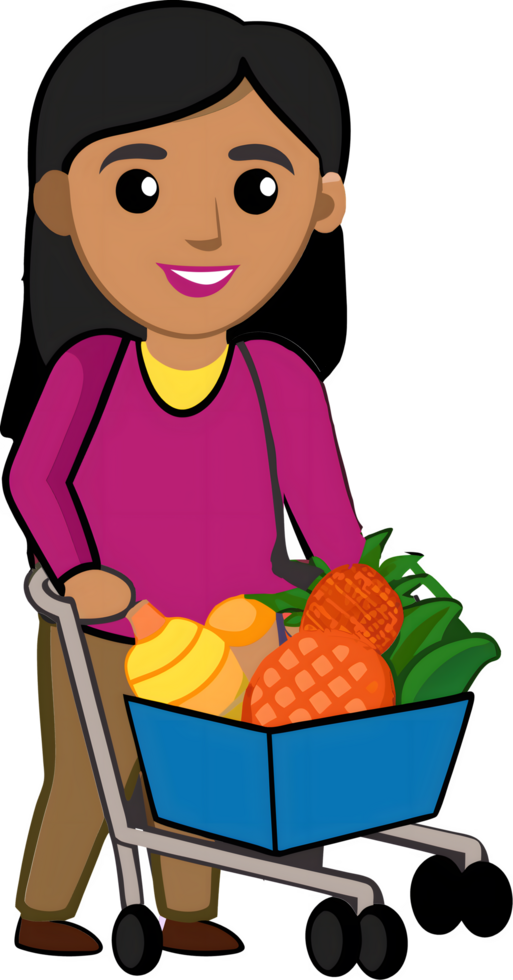 Cartoon woman with shopping cart png