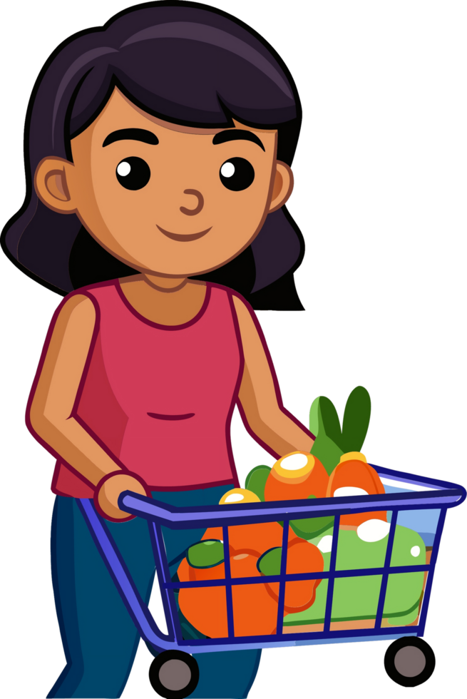 Cartoon woman with shopping cart png