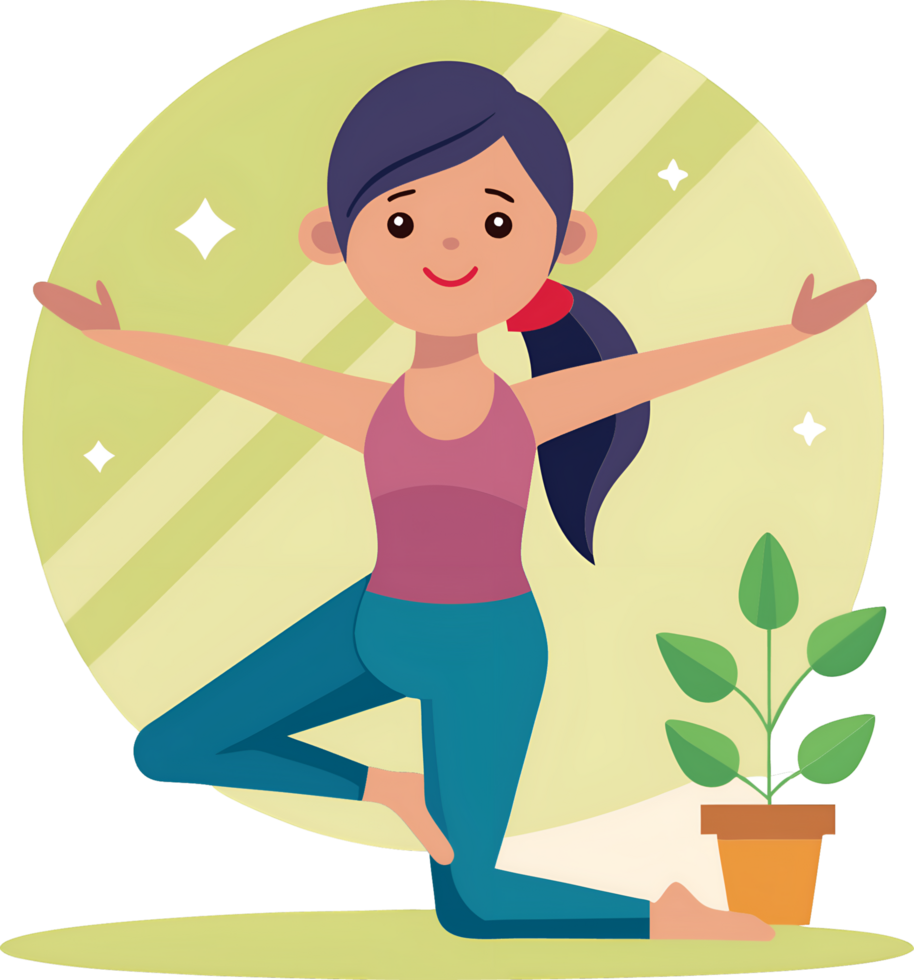 A woman is doing yoga in front of a plant png
