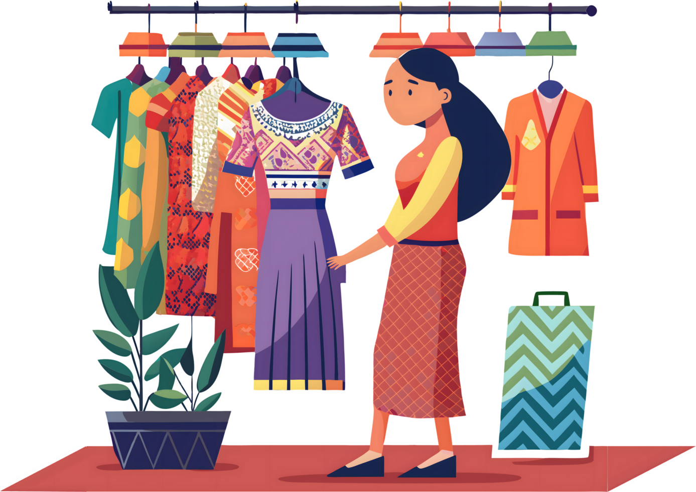A woman is looking at clothes in a store png