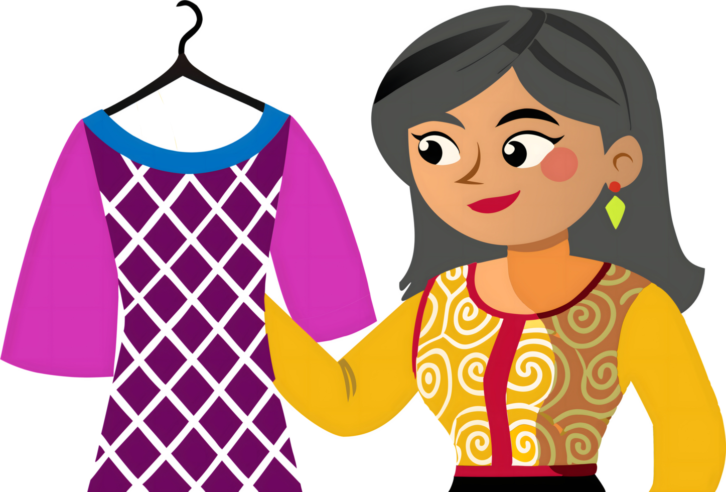 A woman holding a dress on a hanger png
