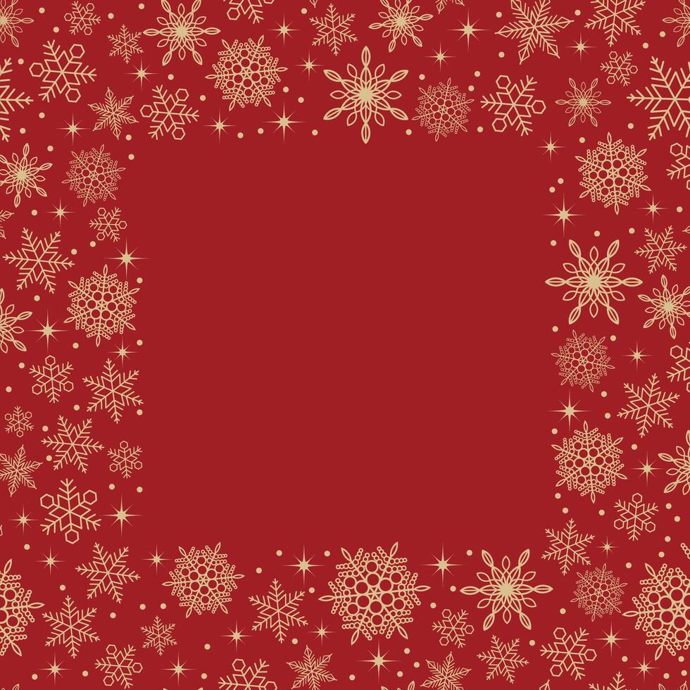 Deep Red Square Frame Illustration With Abstract Snowflakes Pattern And Text Space. vector