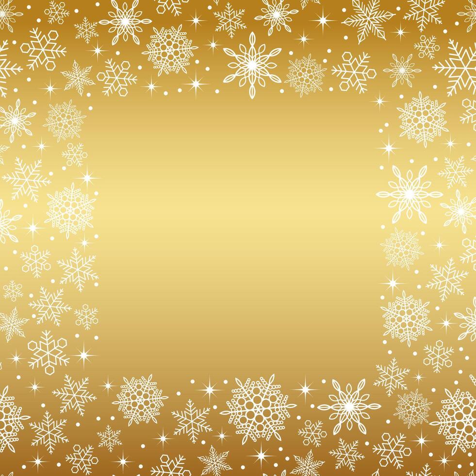 Gold Metallic Square Frame Illustration With Text Space Decorated With Snowflakes Pattern. vector