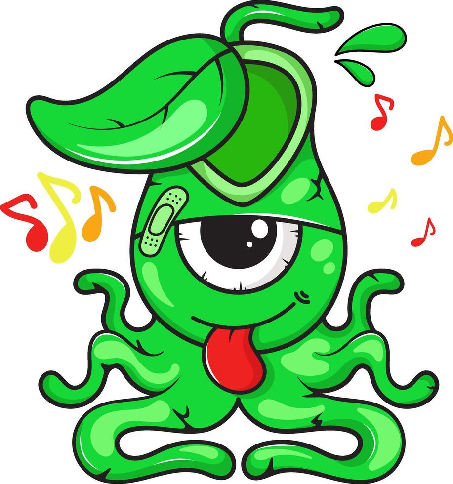 an octopus with a green hat and music notes vector