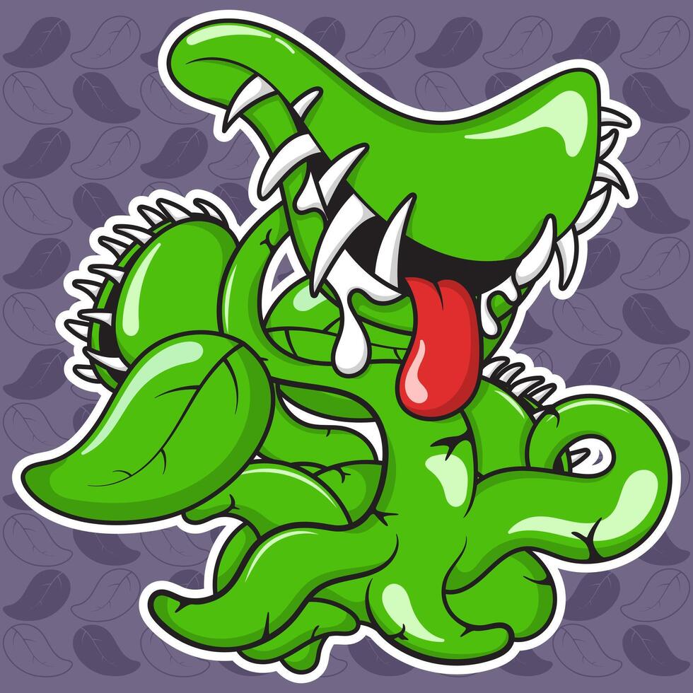 a cartoon green monster with a tongue and teeth vector