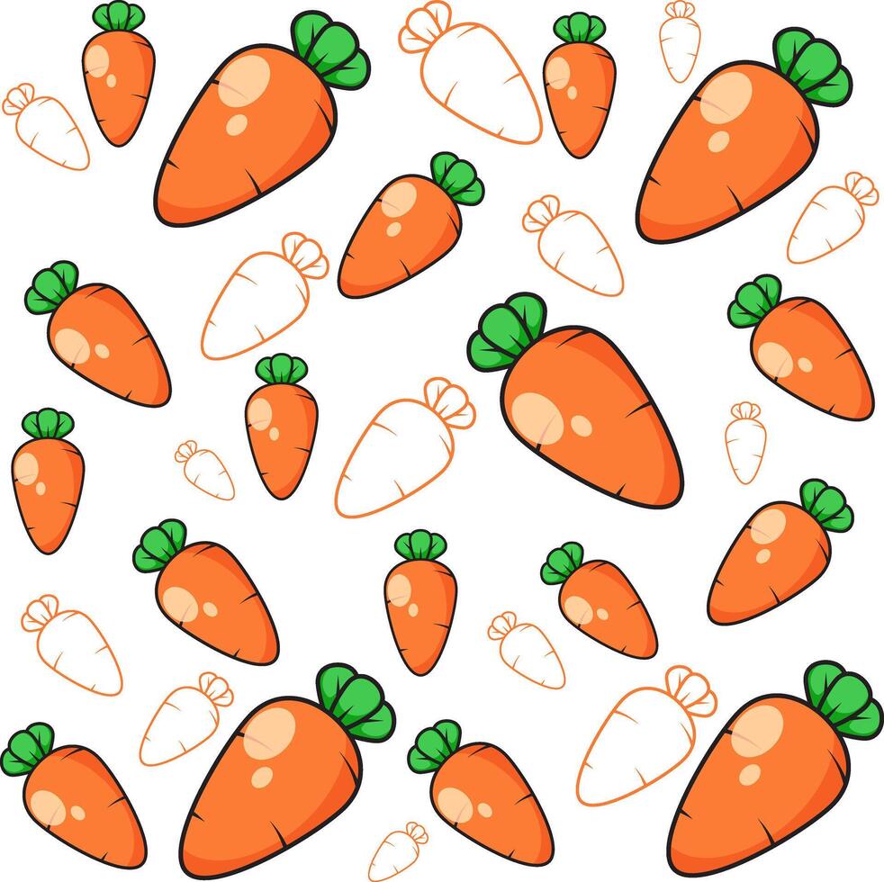 Cartoon carrot pattern background design and carrot line art vector
