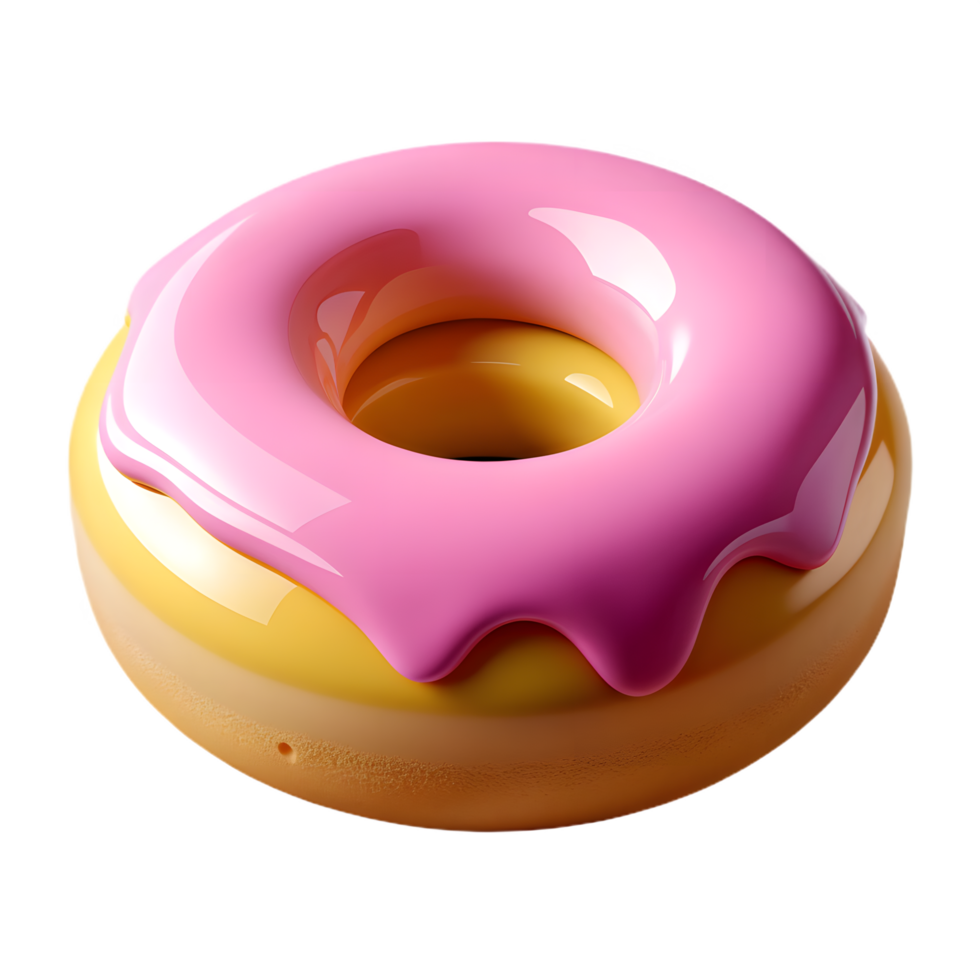 3D render of glossy glazed doughnut with fluffy texture png