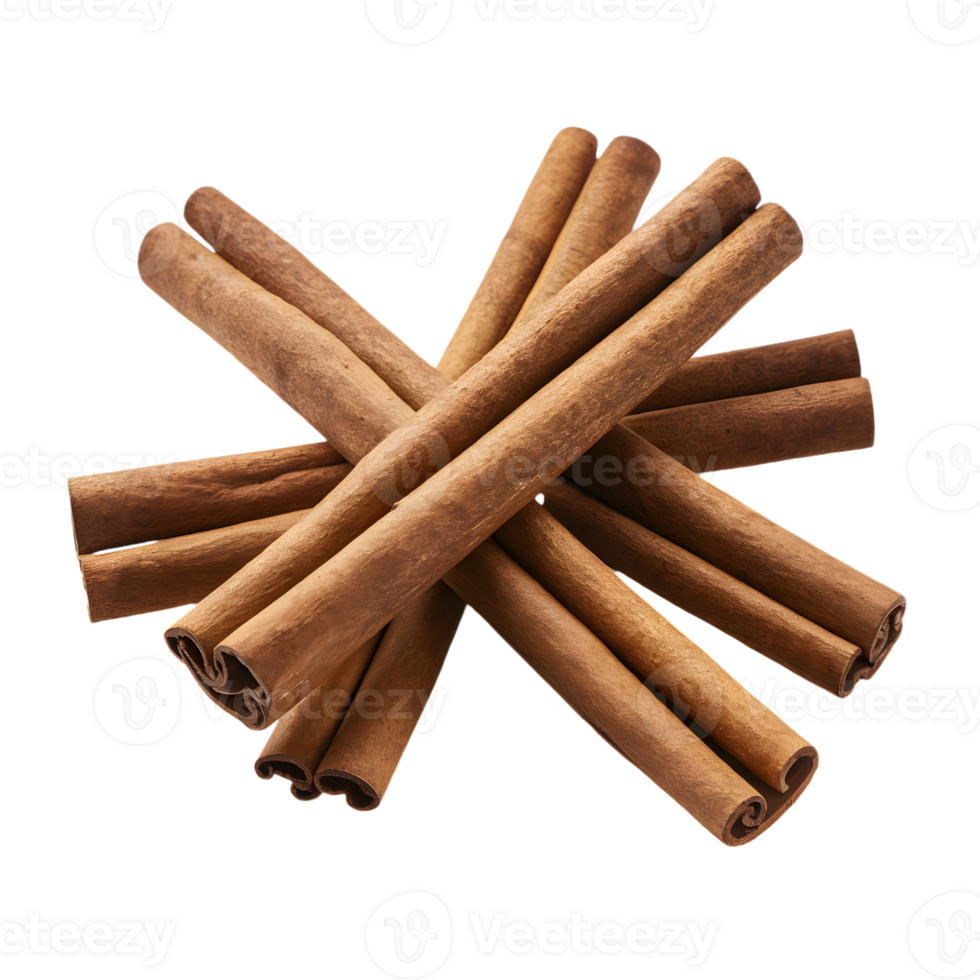 Cinnamon sticks scattered, overlapping, textured brown surface png