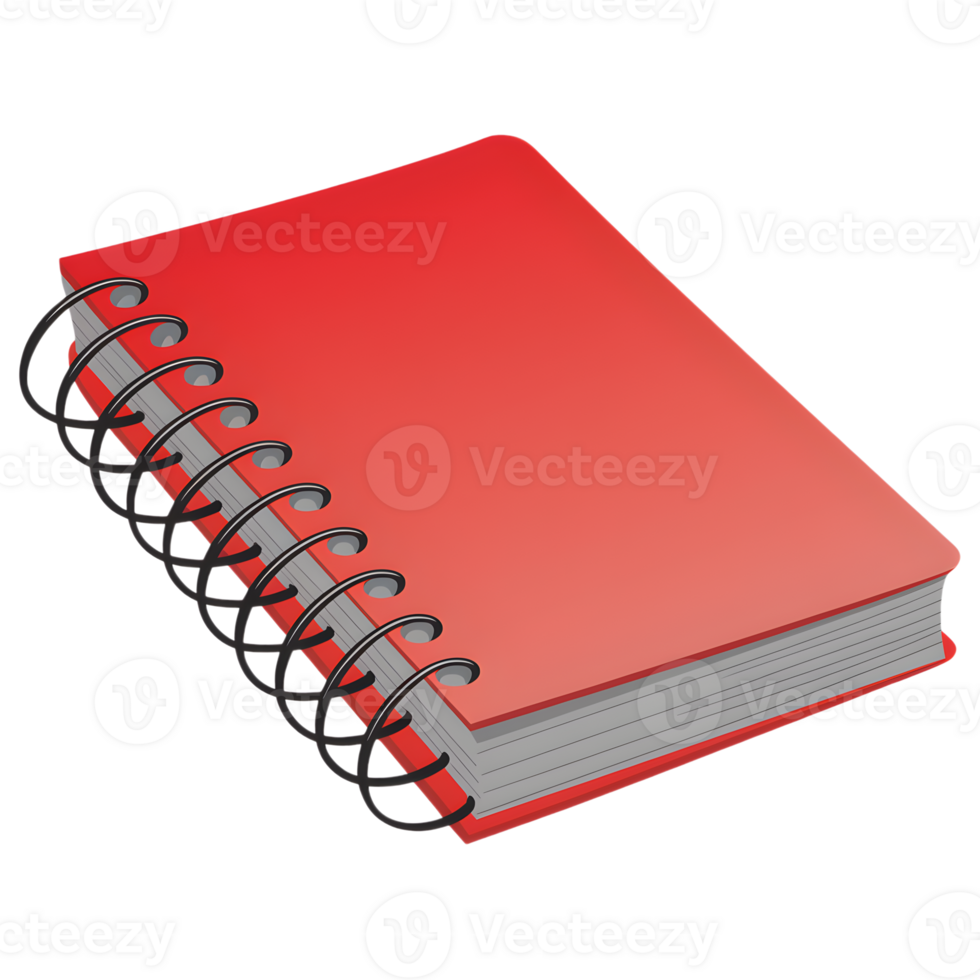 Spiral bound red notebook with black coiled binding png