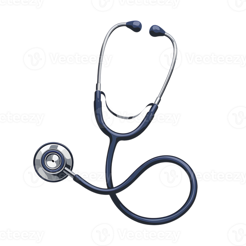 Blue and silver stethoscope with circular chestpiece, tubing coiled png