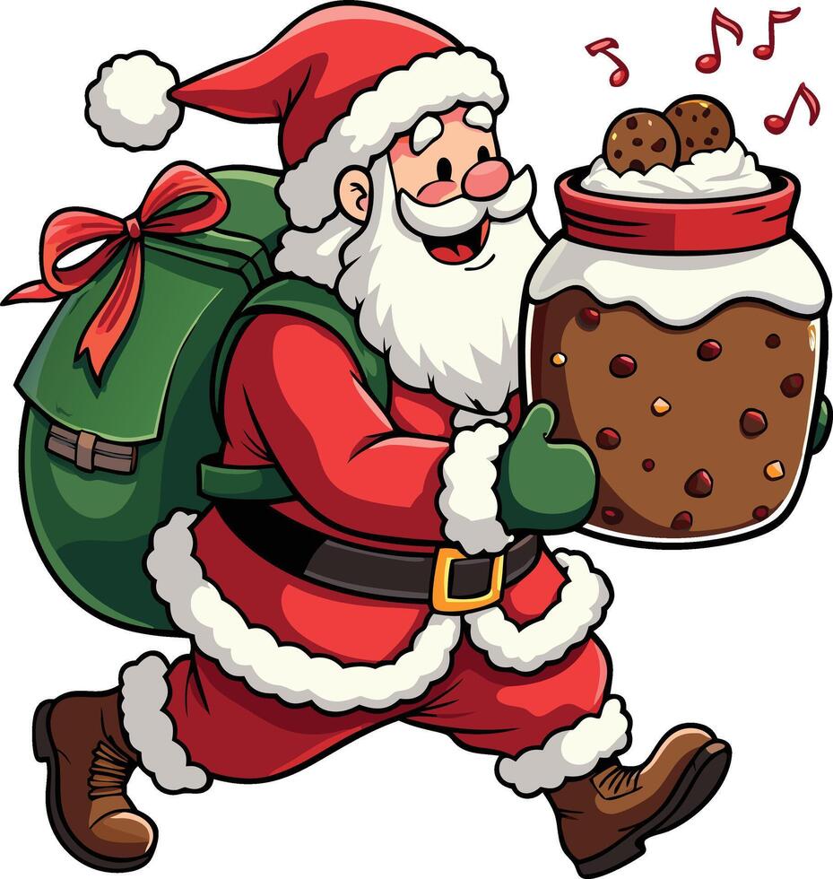 Capture the essence of Christmas with this vibrant image of Santa joyfully delivering cookies to spread festive cheer. vector