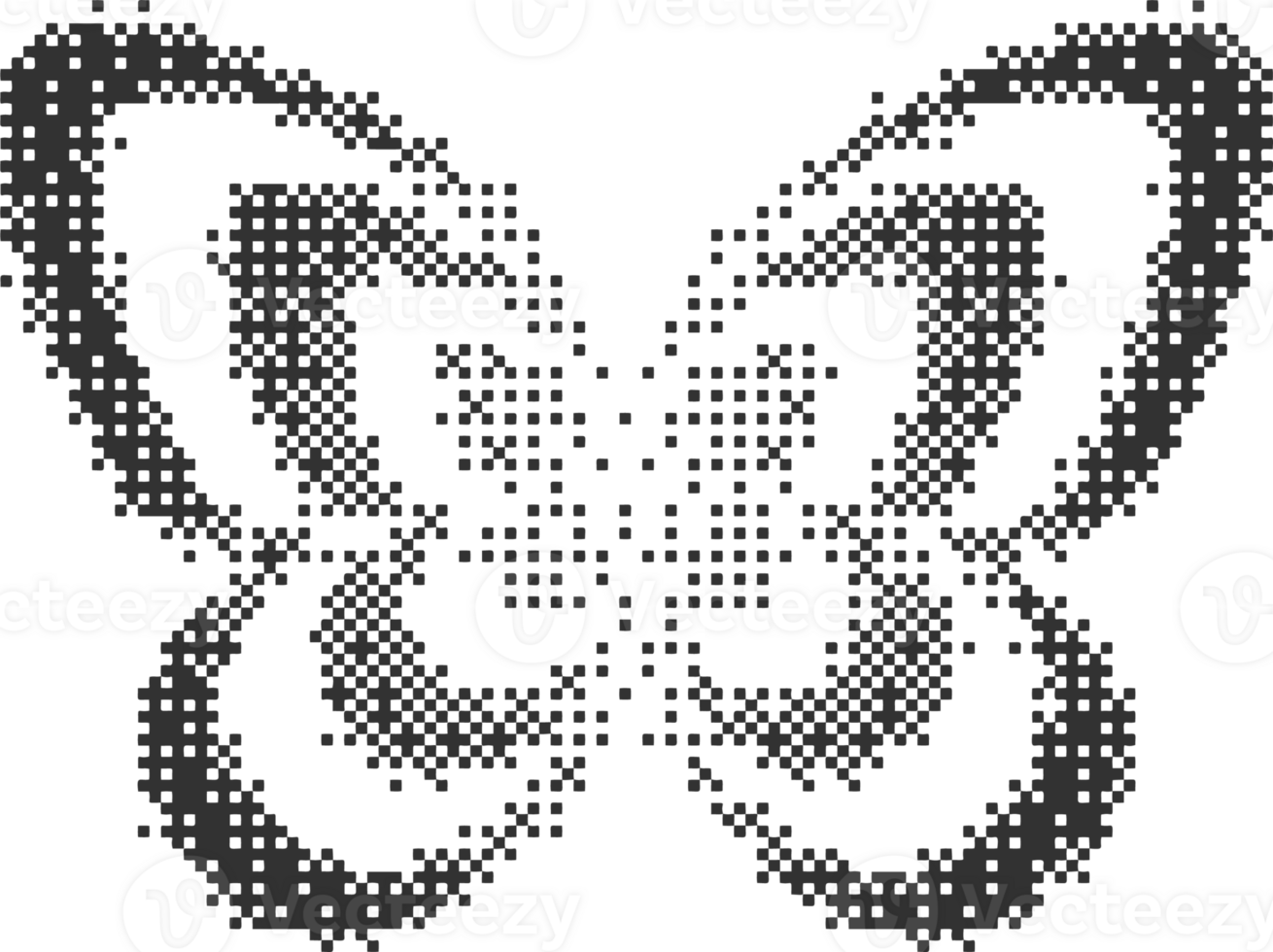 Bitmap pattern abstract butterfly shape. Halftone gradient element. Graphic abstract icon. Dither noisy grunge texture. png