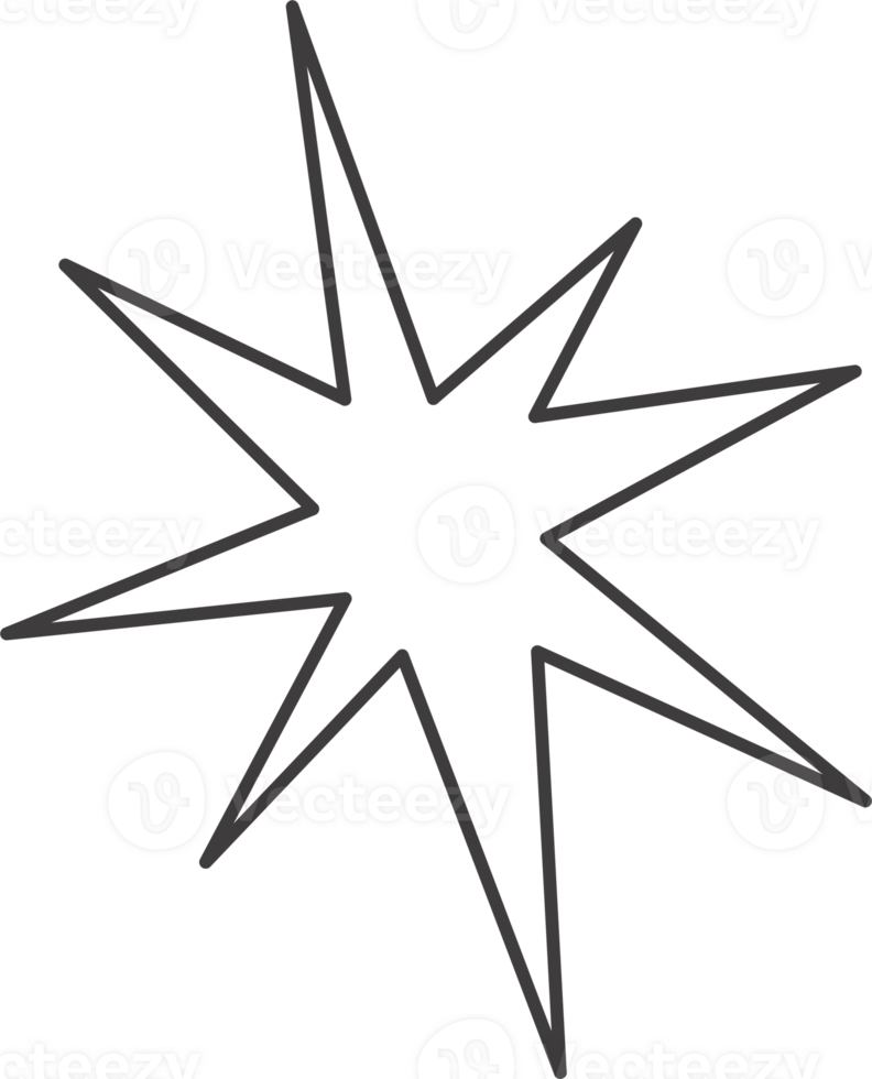 Y2k star shape. Outline icon of abstract spark and shiny irregular flash burst. Bling and twinkle geometric minimal retro design element png