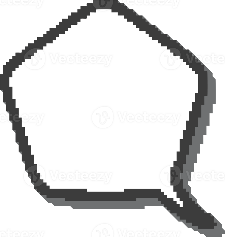 Pixel speech bubble for game design and chart. Retro chat box for dialog comment and messages. Conversation balloon pentagon shape. 8 bit cartoon element png