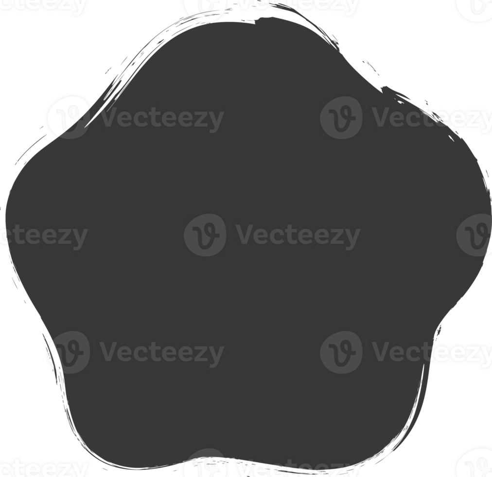 Paint brush textured shape. Inky grunge stain with rough edge. Irregular abstract blob frame. Pentagon organic spot png