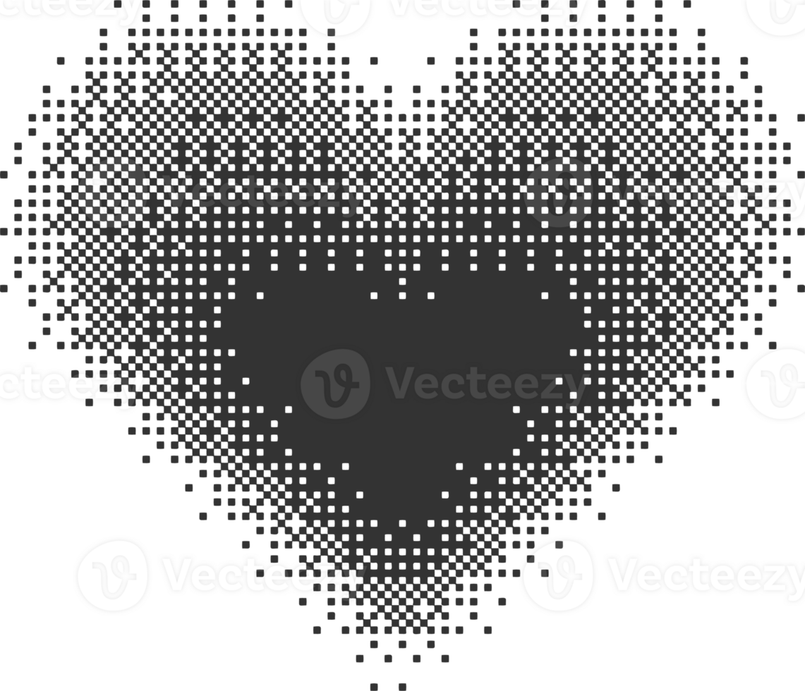 Bitmap pixel arcade game effect. Hearts y2k halftone pattern shape. Dither aesthetic gradient glow icon. 2000s design grainy illustration png