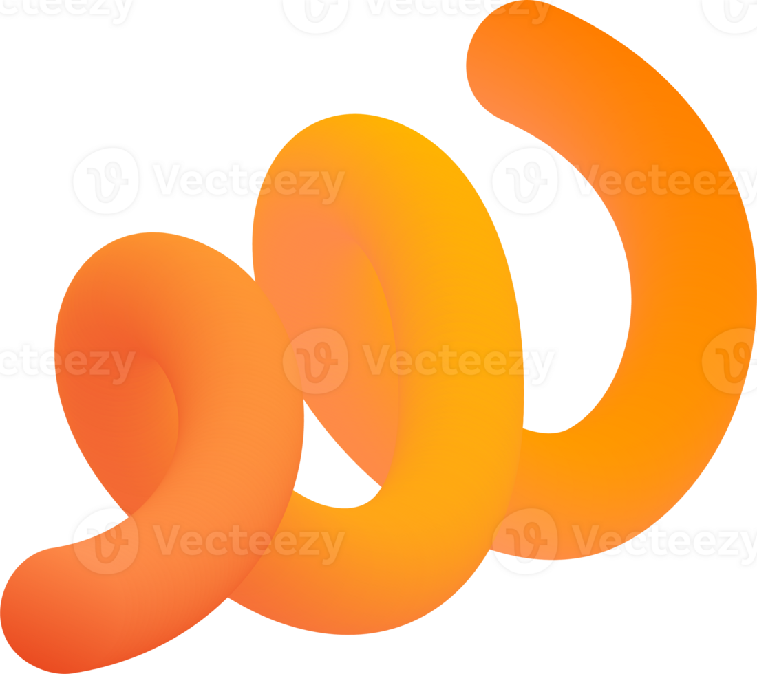 3D gradient shape. Abstract orange colored fluid swirl element. Wavy blend spiral object. Dynamic organic neon stroke. Bright gradation stripe png