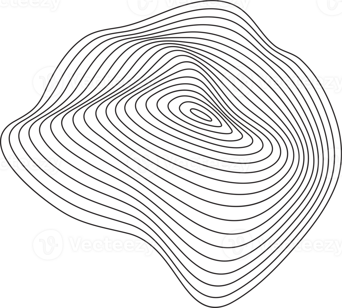Topography line pattern circles. Circular organic rings. Wavy abstract shape with wooden texture. Concentric ripple contour graphic element. png