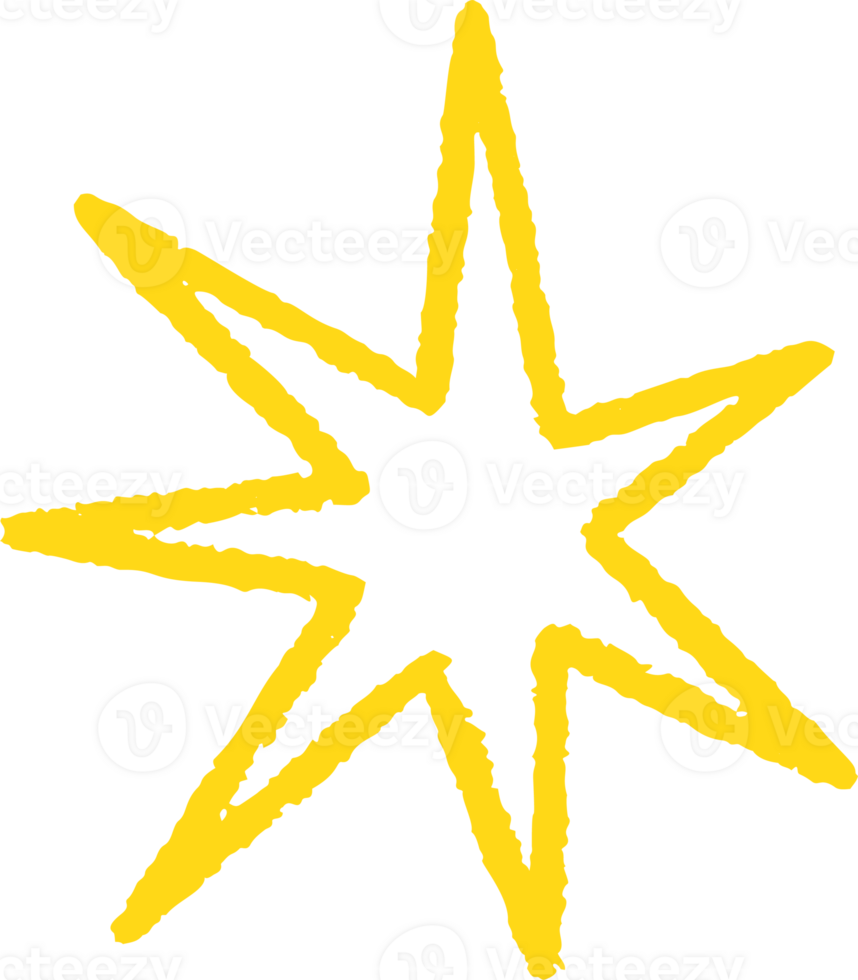 Star shape. Abstract hand drawn crayon irregular element. Cartoon outline burst. Paper cut spiky geometric figure. png