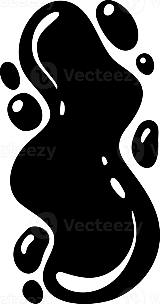 Abstract blob shape. Organic liquid random wavy form. Irregular fluid black spot and bubbles. Glossy elements. Trendy drops silhouettes. Modern Y2K swirl amoeba splotch. png