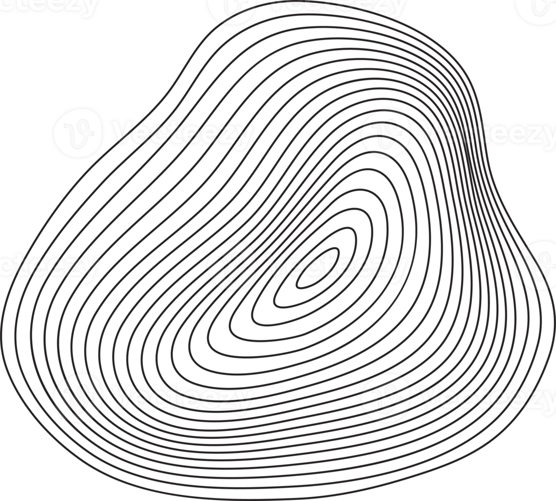 Topography line pattern circles. Circular organic rings. Wavy abstract shape with wooden texture. Concentric ripple contour graphic element. png