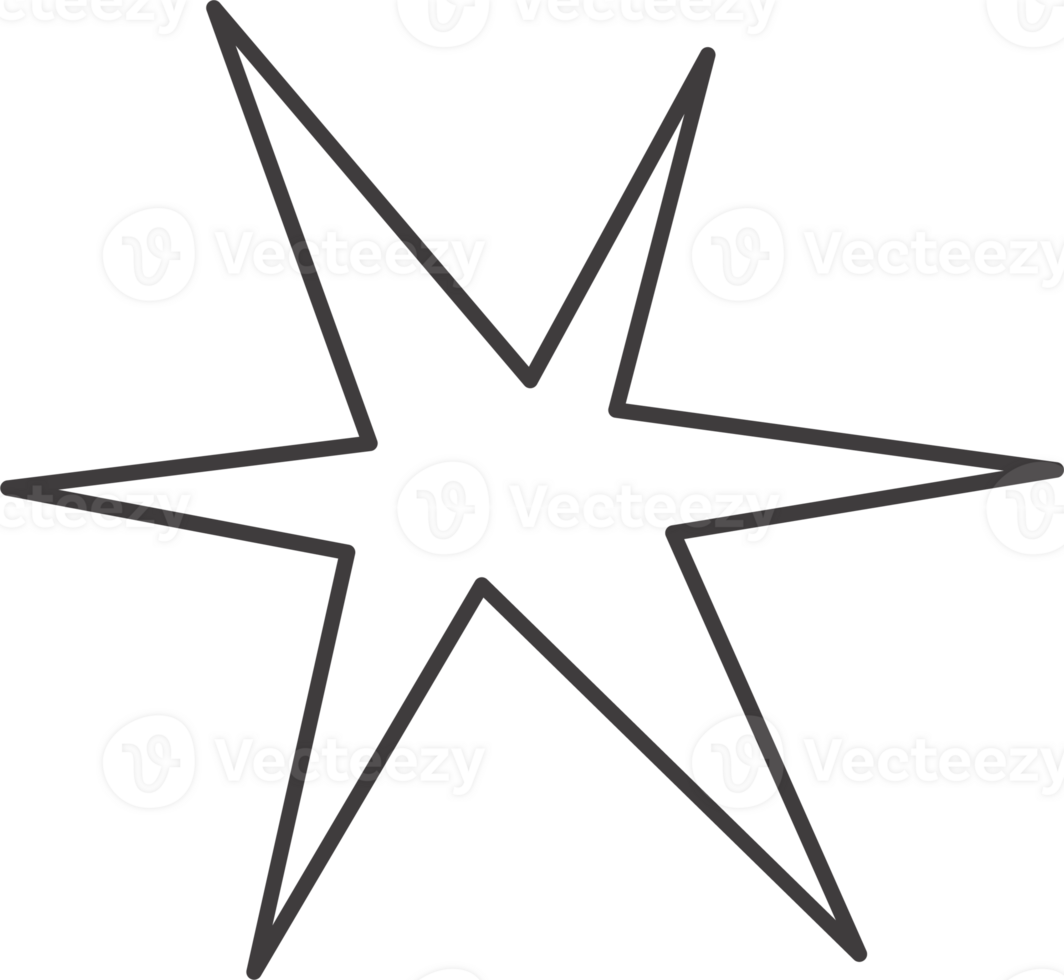 Y2k star shape. Outline icon of abstract spark and shiny irregular flash burst. Bling and twinkle geometric minimal retro design element png