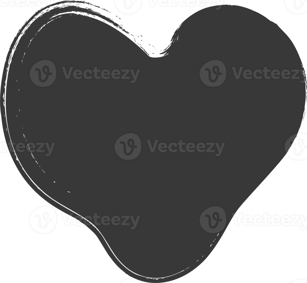 Paint brush textured shape. Inky grunge stain with rough edge. Irregular abstract blob frame. Heart organic spot png