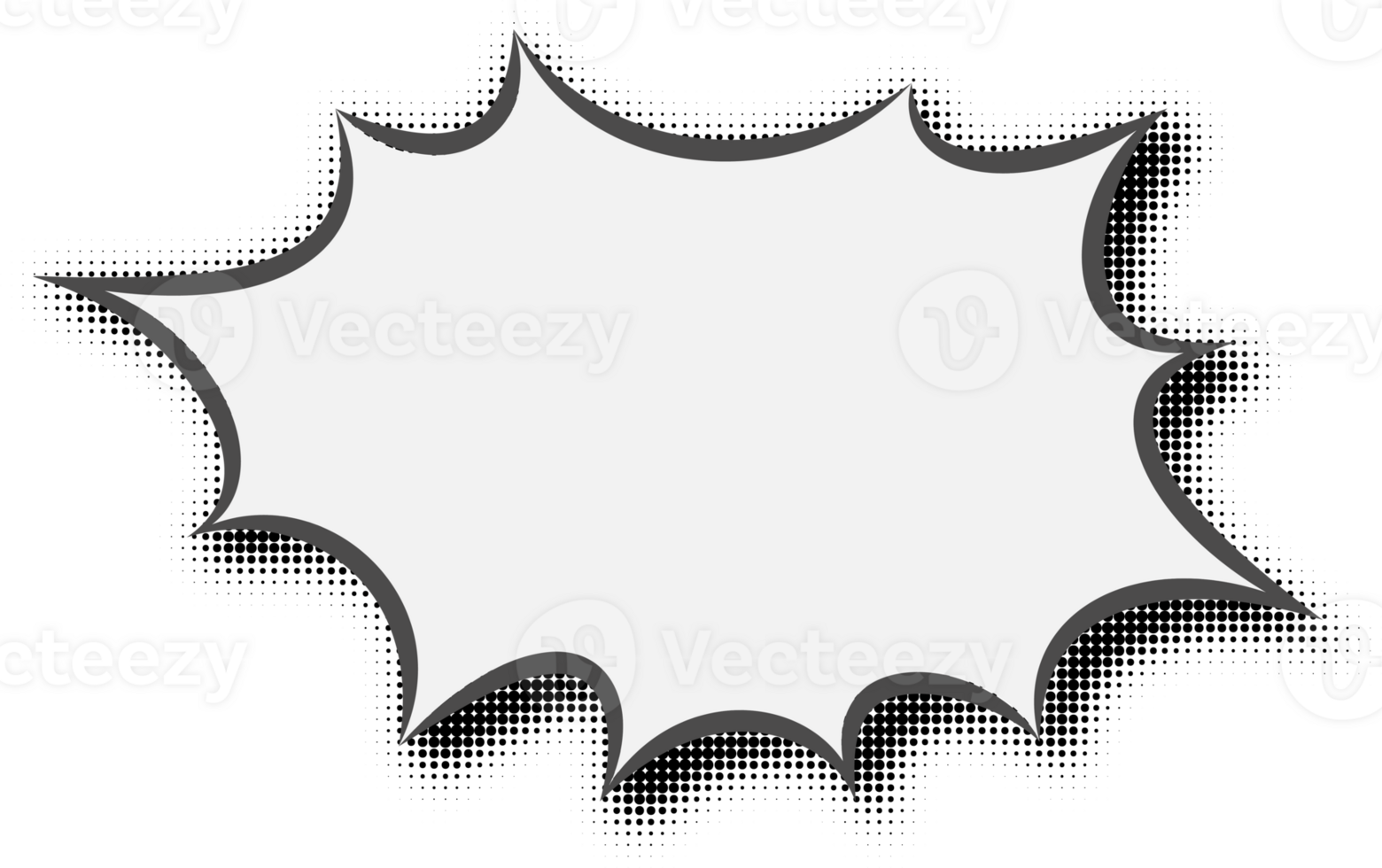 Manga speech bubble. Comic text frame with pop art halftone dotted effect. Balloon chat shape for dialog. Cloud for shock shout and scream action messages. Irregular cartoon decoration. png