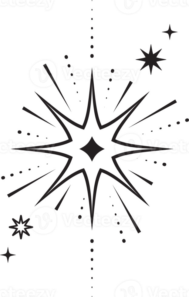 Line icons of stars. Sparks and shiny abstract glitter symbol with light effect. Minimal Y2K magic twinkles png