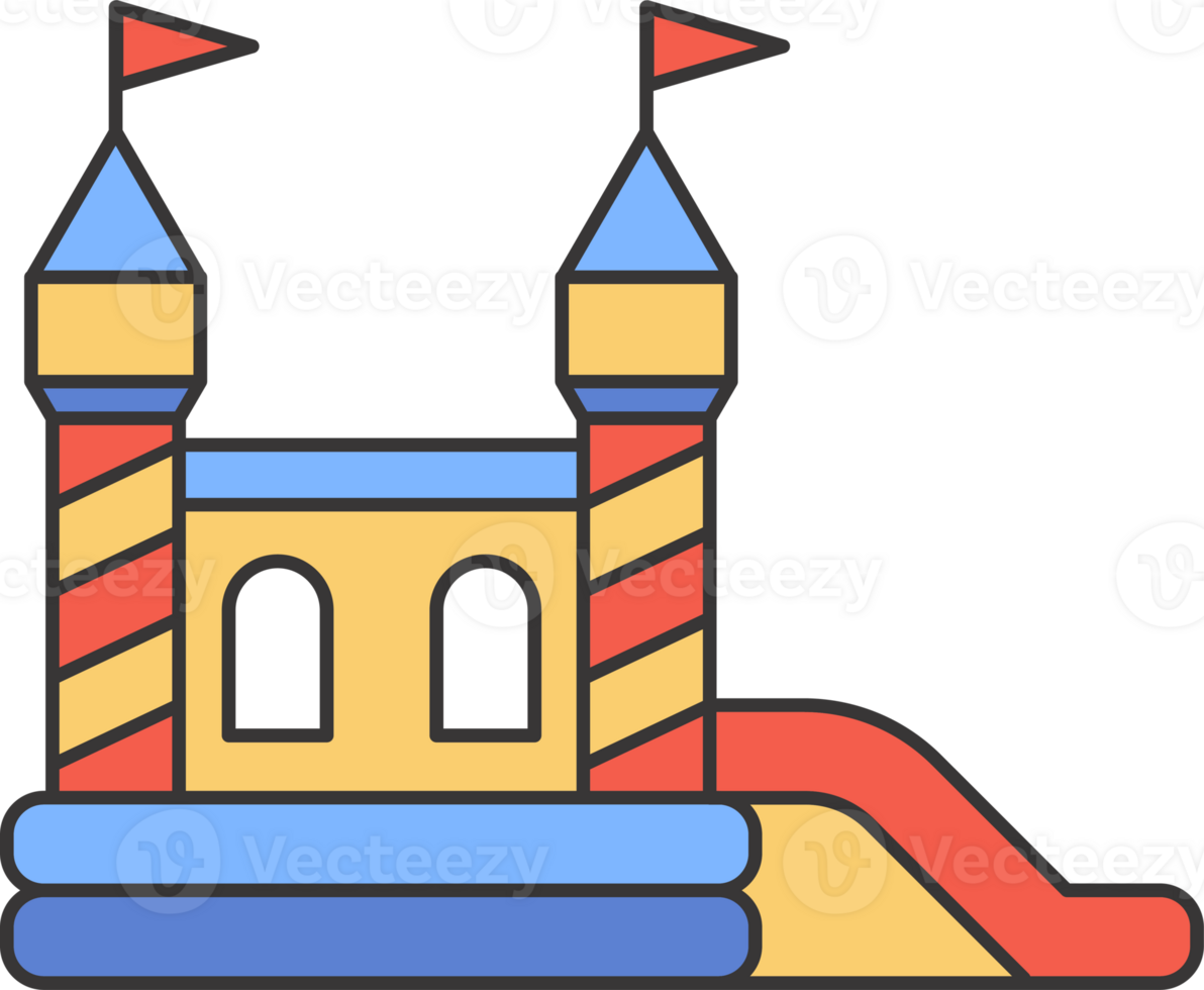 Bouncy castle color icon. Inflatable house pictogram with slide for air trampoline park and children playground for jumping. Inflated equipment for amusement park and kids zone. png
