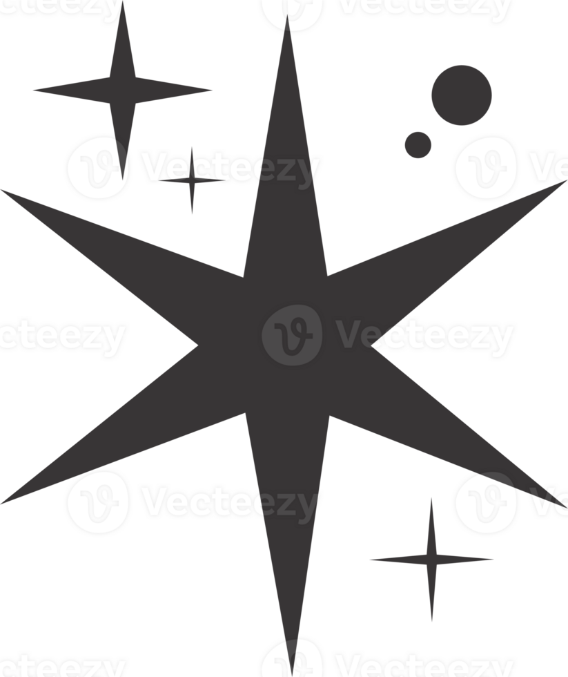Star icon. Bling and sparkle shapes. Retro Y2K graphic design elements. Vintage twinkle starburst. Abstract simple 70s black Christmas symbol png